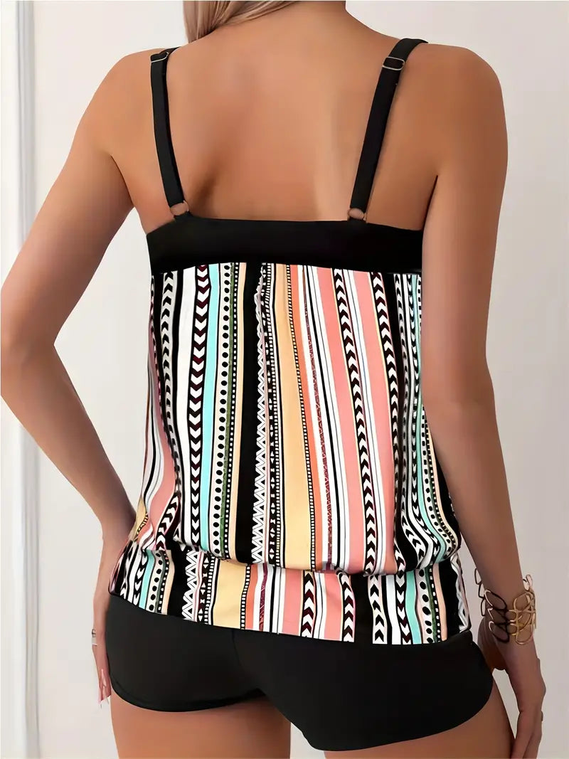 LD | Gestreepte tankini met print