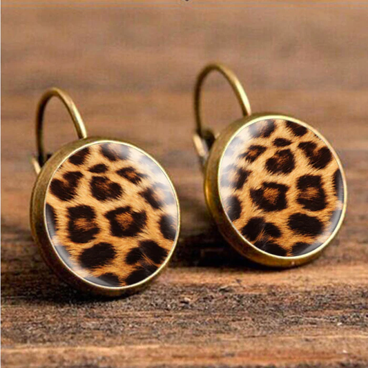 Rounded Leopard Crystal Earrings