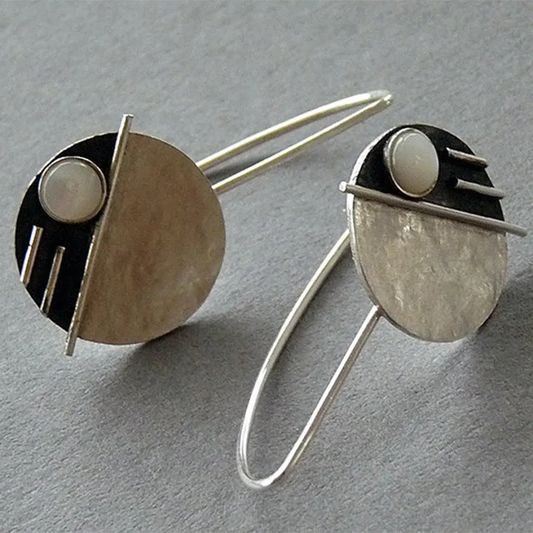 Rounded Inlaid White Opal Earrings