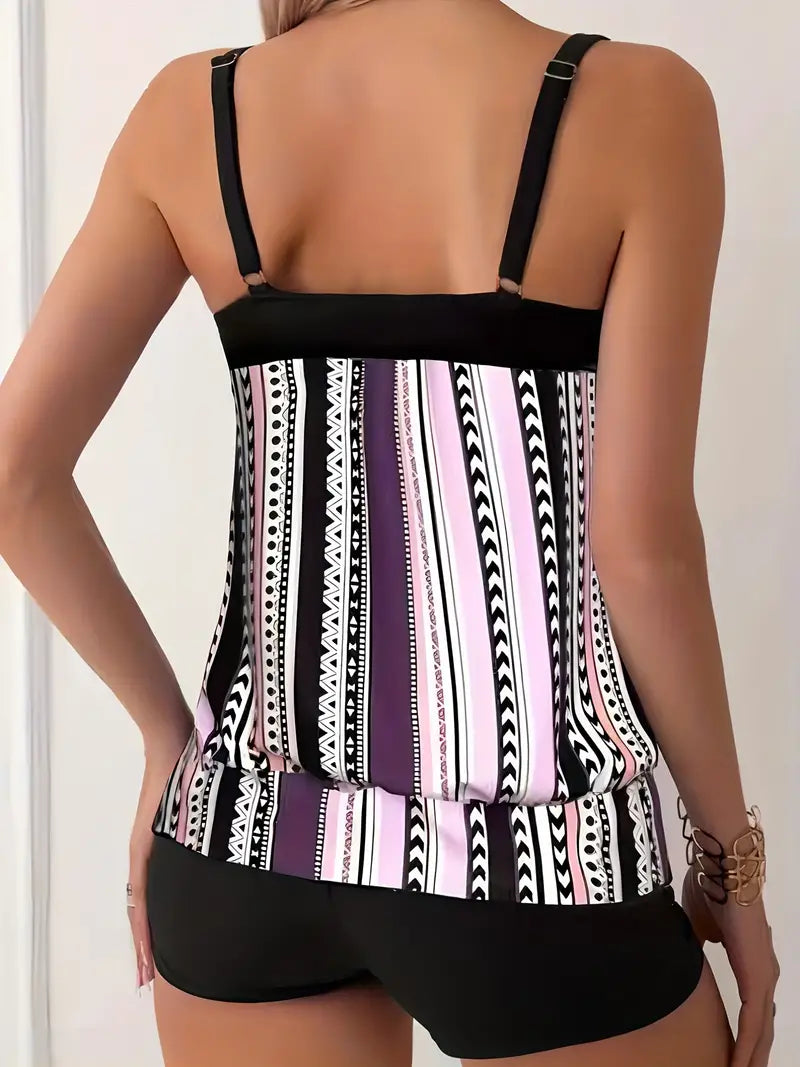 LD | Gestreepte tankini met print