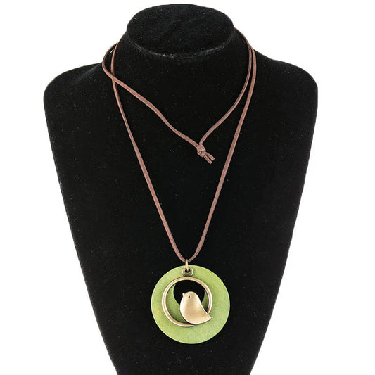 Vintage Boho Green Bird Necklace