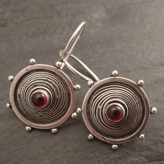 Red Inlaid Stone Silver Earrings