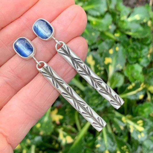 Blue Crystal Boho Earrings In Sterling Silver