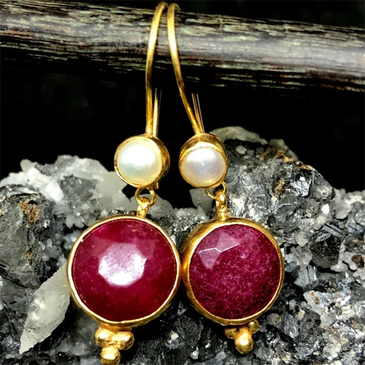 Red Stone Gold Earrings