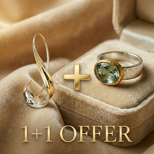 1+1 Offer: Green Ring With Rounded Stone, + Golden Dangling Earrings