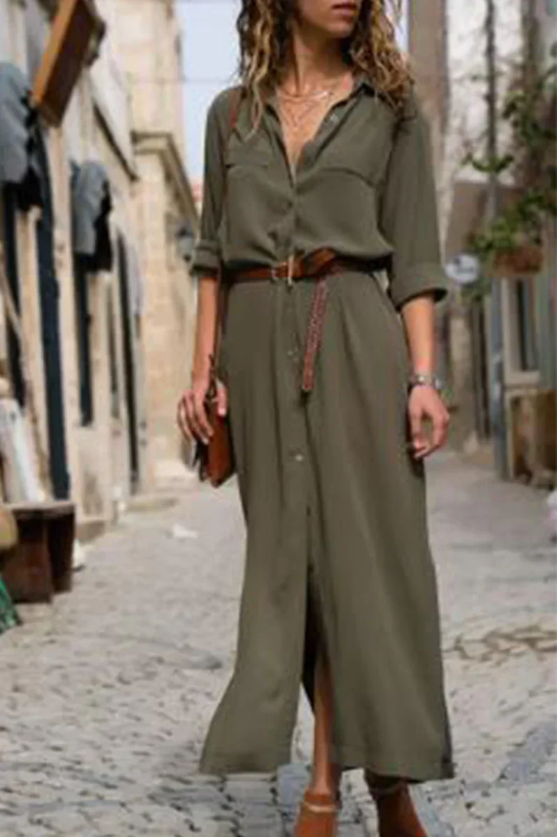 LD | Casual overhemdjurk met omgeslagen kraag en monochroom patchwork