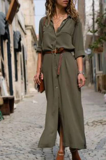 LD | Casual overhemdjurk met omgeslagen kraag en monochroom patchwork