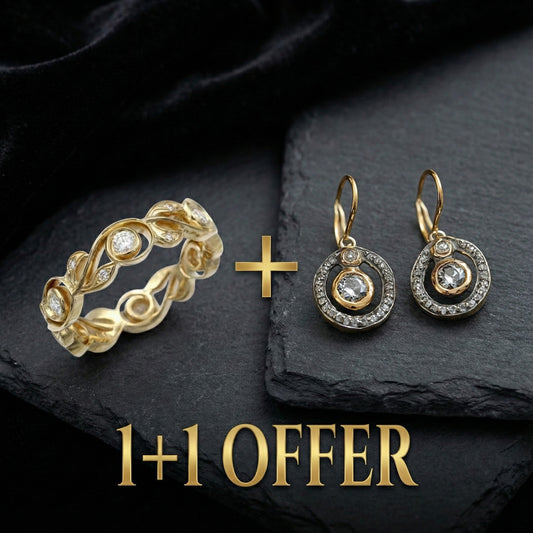 1+1 Offer: Zirconia Ivy Golden Ring + Zirconia & Gold Earrings