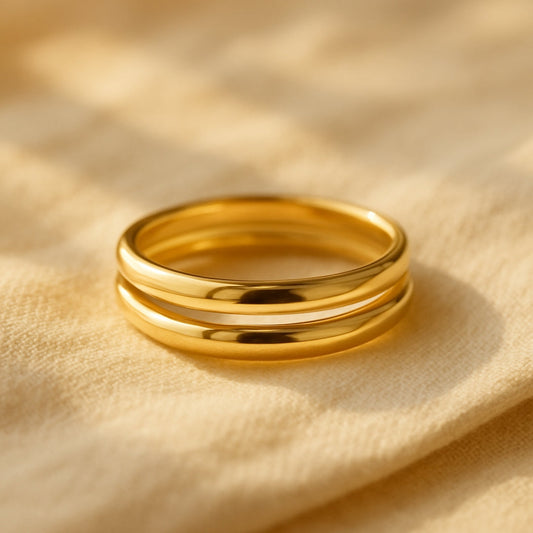 Organic Double Stacking 14K Gold RIng