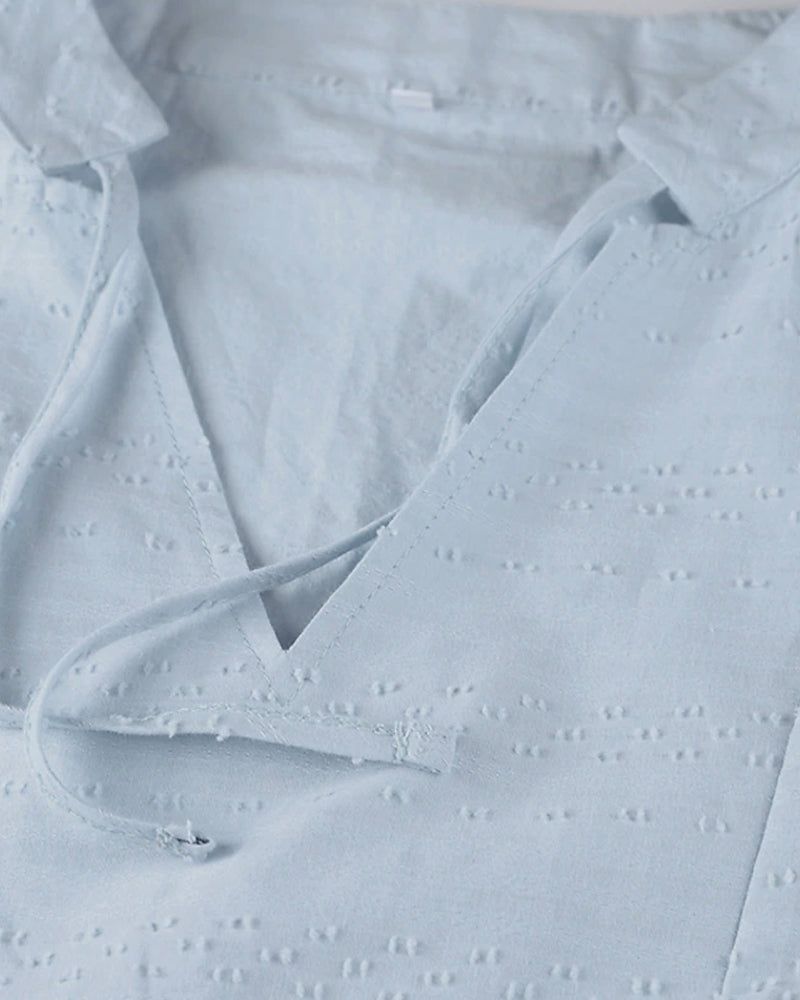 LD | A-lijn mini jurk met V-hals, 3/4 mouwen en zakken