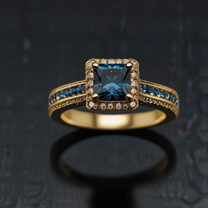Royal Blue Square Halo Ring