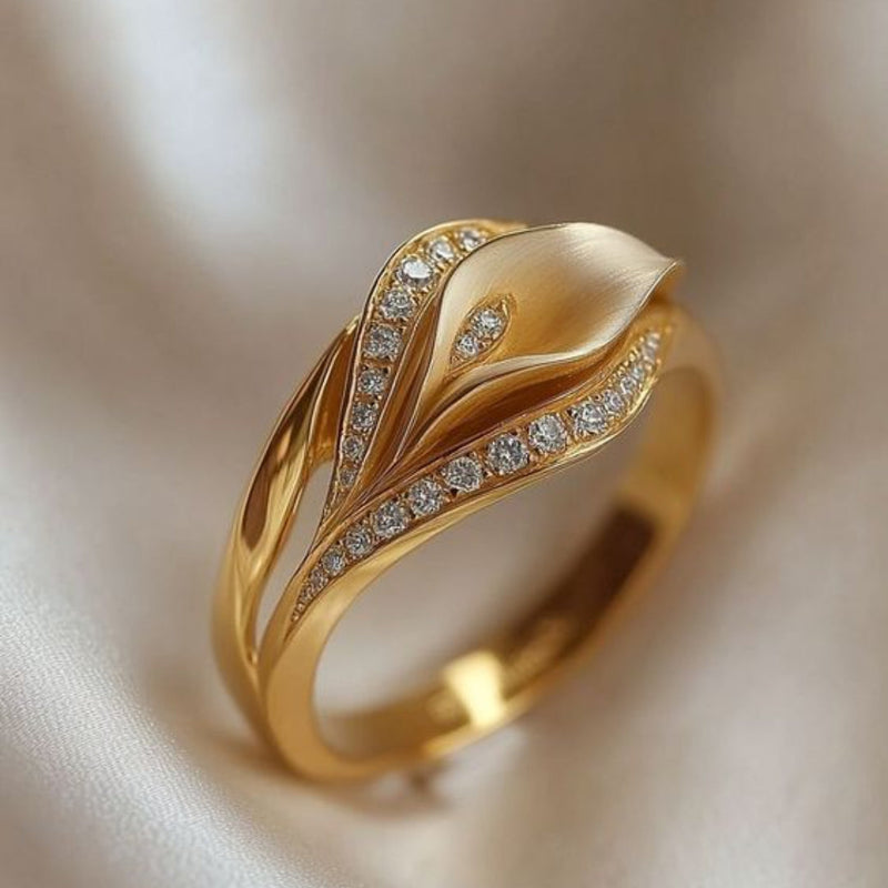Golden Leaf Pavé Ring