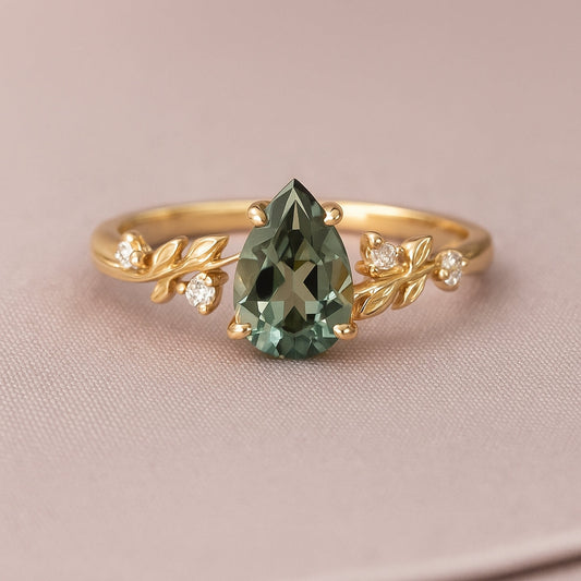 Green Sapphire Leaf Ring