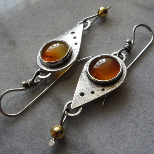 Boho Earrings With Desert Stone In Silver
