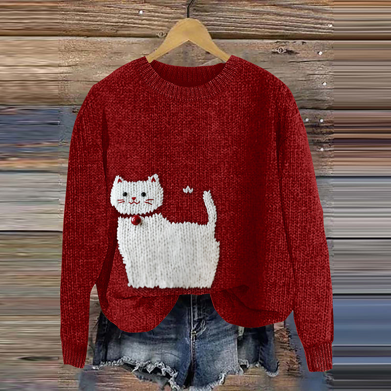 Women's Christmas Cute Cat Art Cozy Sweater elevenforest