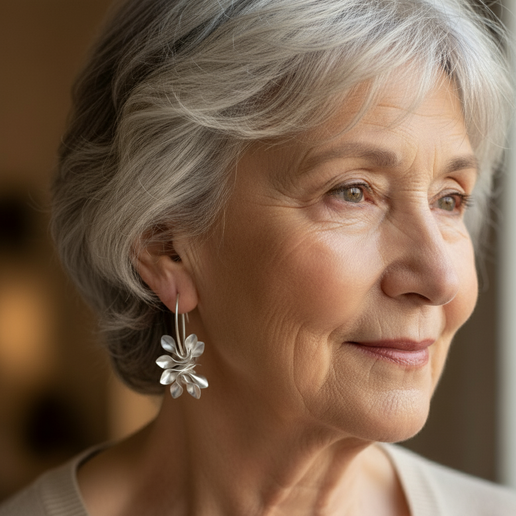 Handgemaakte vintage Zilveren Oorbel