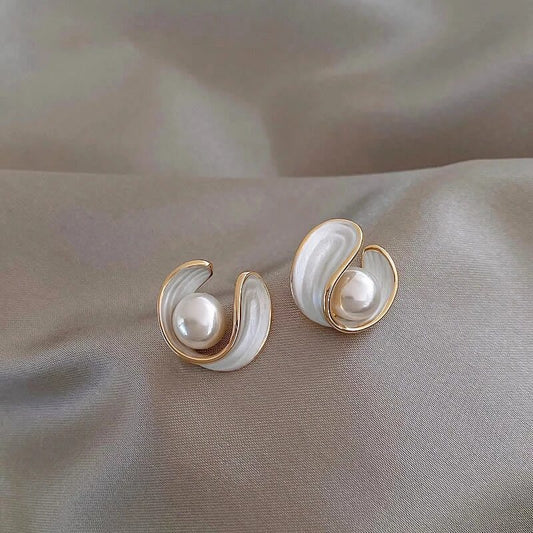 White Opal Earrings With Pearls in Gold