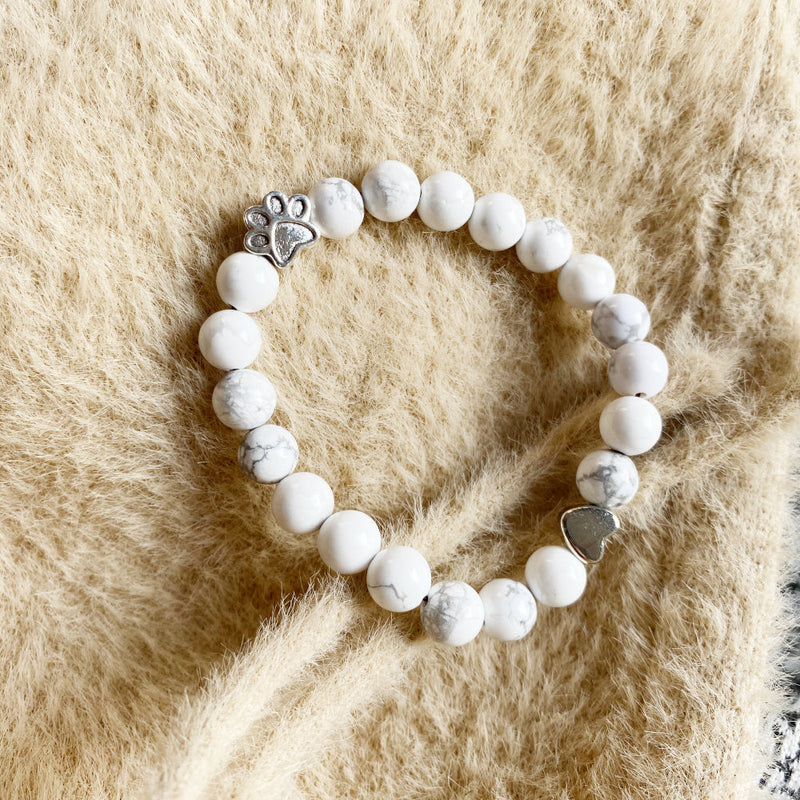 Natural Gemstone Bracelet With Paw & Heart Charm ��� Handcrafted Design