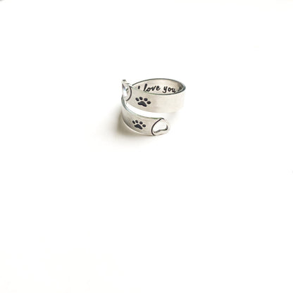 Adjustable Paw & Heart Twist Ring – Stainless Steel