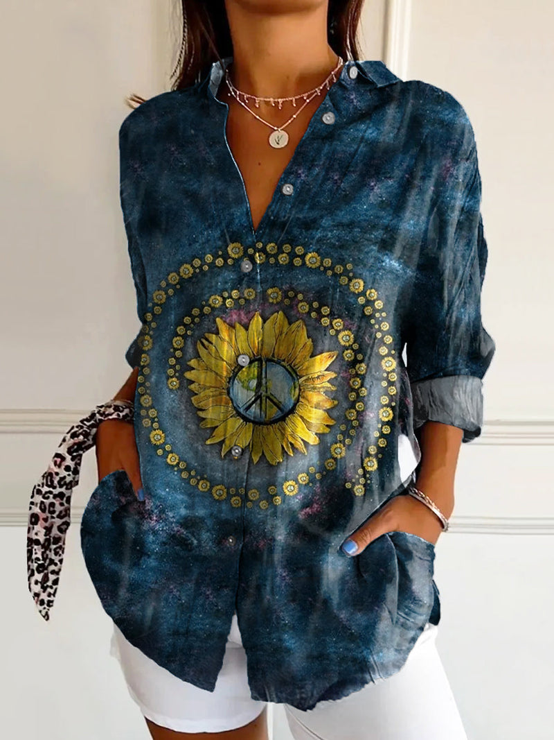 Women's Hippie Tie Dye Art Print Casual Cotton Shirt
