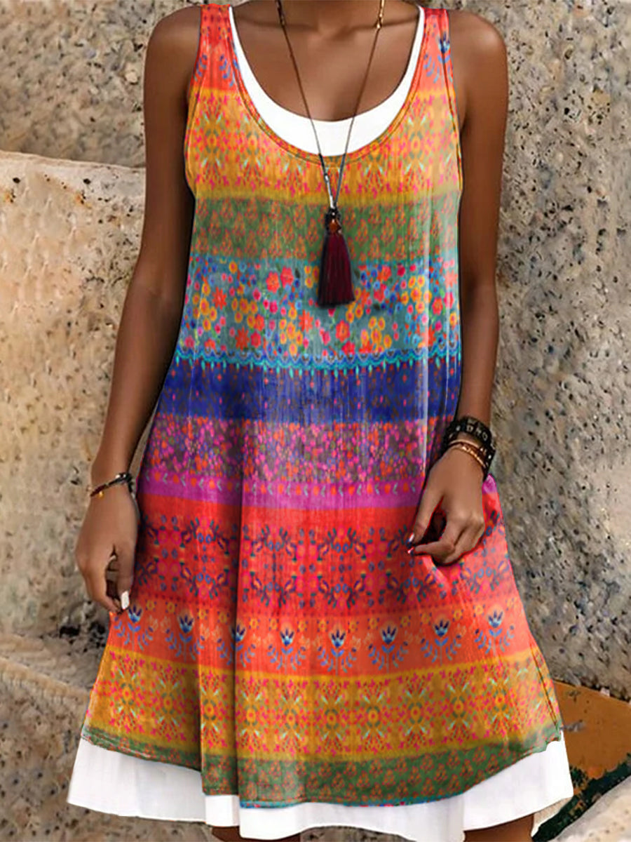 Women's Hippie Art Floral Print Dress