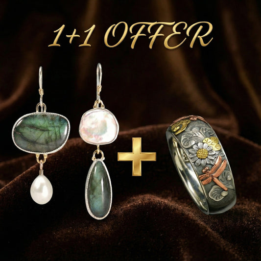 1+1 Offer: Natural Stone Earrings in Silver + Natural Silver Ring