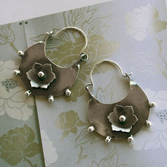 Silver Flower Basket Earrings