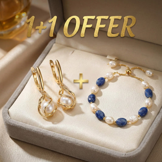 1+1 Offer: Gold Pearl Earrings + Ocean Pearl Bracelet