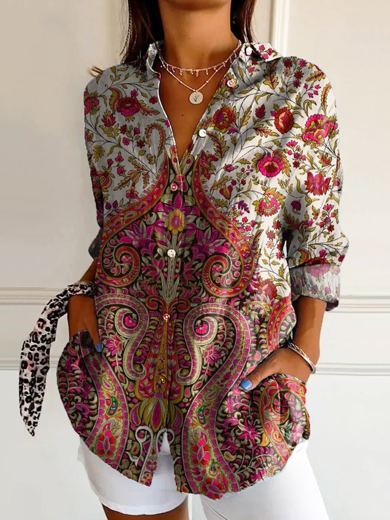 Women's Art Floral Hippie Print Long Sleeve Shirt