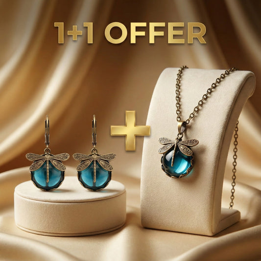 1+1 Offer: Dragonfly Necklace + Spherical Dragonfly Earrings in Antique Gold