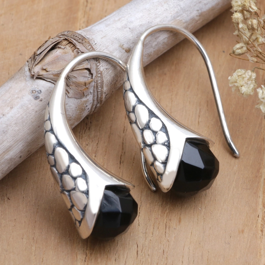 Silver Black Drop Earrings