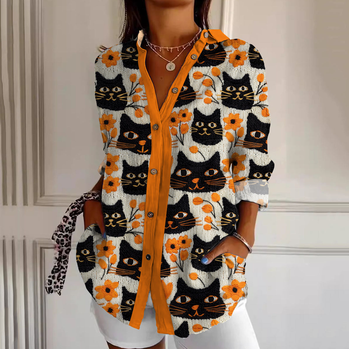 Floral Black Cat Pattern Comfort Shirt elevenforest