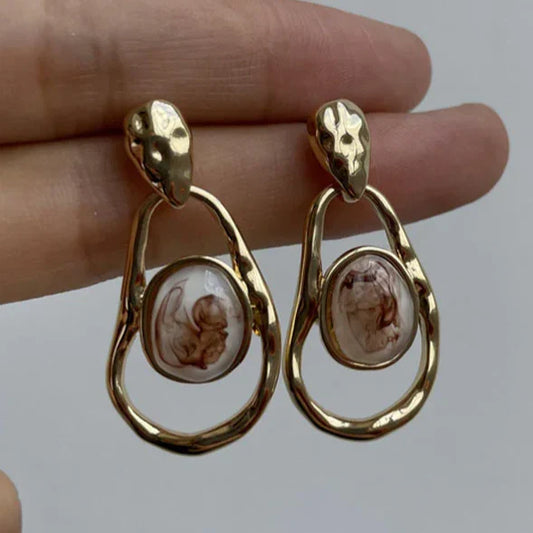 White Stone Irregular Golden Earrings