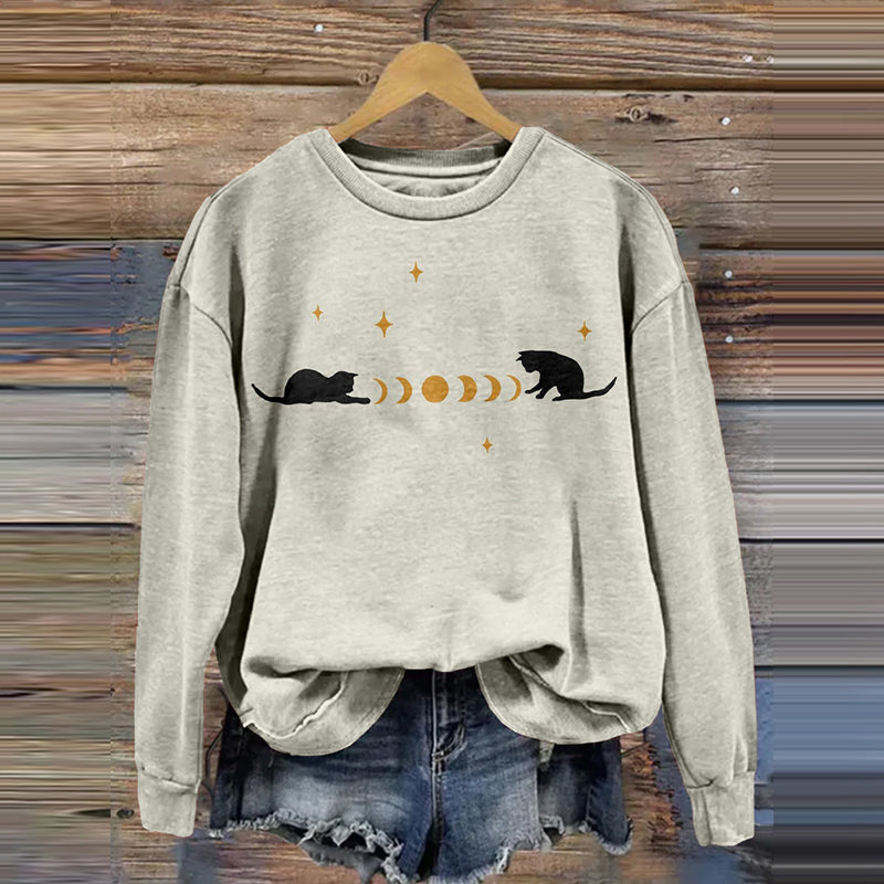 Lovely Cat And Moon Art Vintage Washed Sweatshirt elevenforest