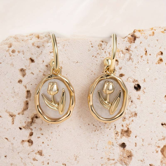 White & Gold Rose Earrings