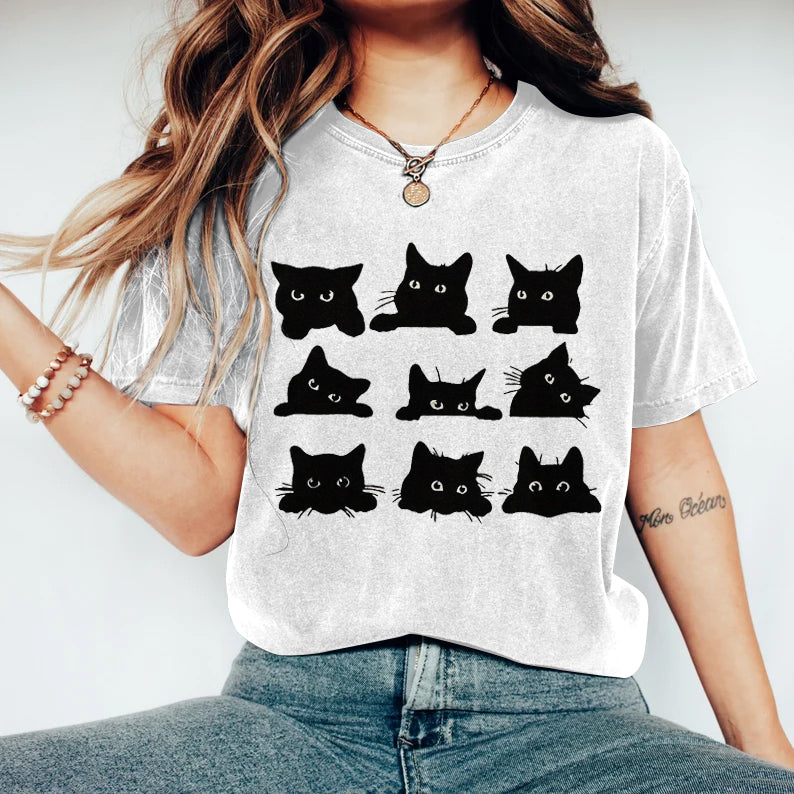 Abstract Creative Black Cats Art Print  T-shirt elevenforest