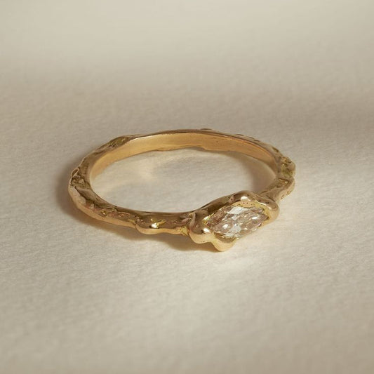 Forged White Glass Gold Fine Ring