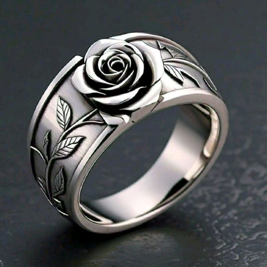 Vintage Silver Rose Band Ring
