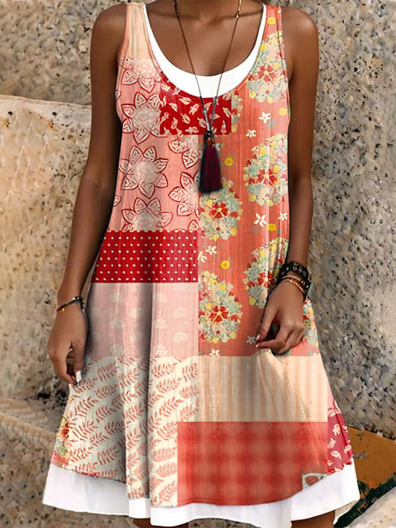 Women's Floral Patchwork Pattern Art Print Dress