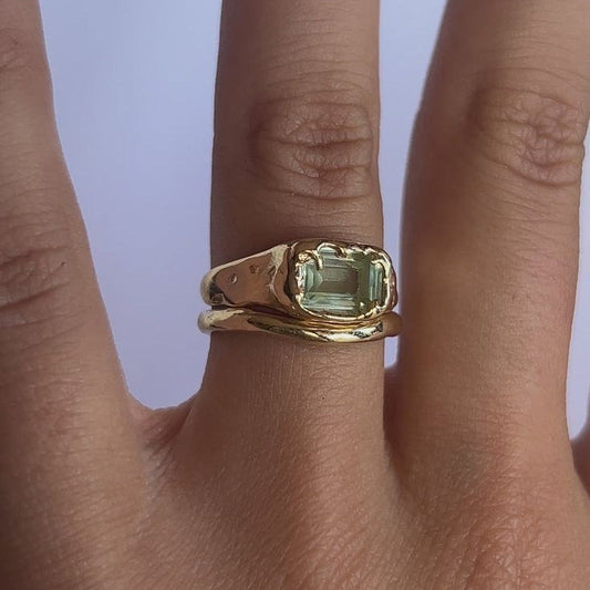 Forged Gold Olive Glass Ring Set