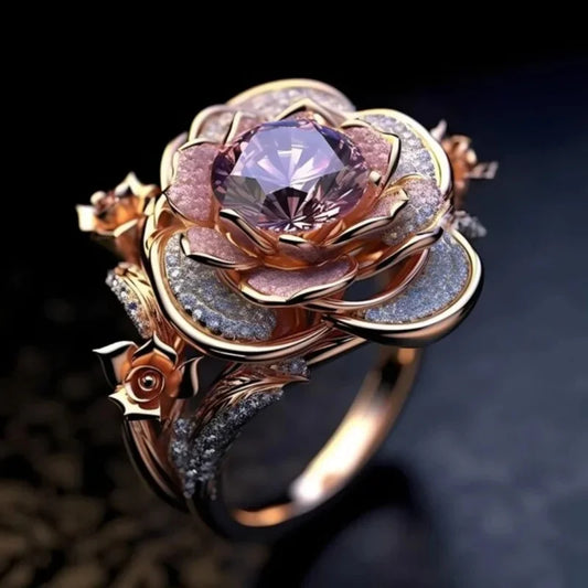 Minimalist Floral Creative Diamond Studded Ring