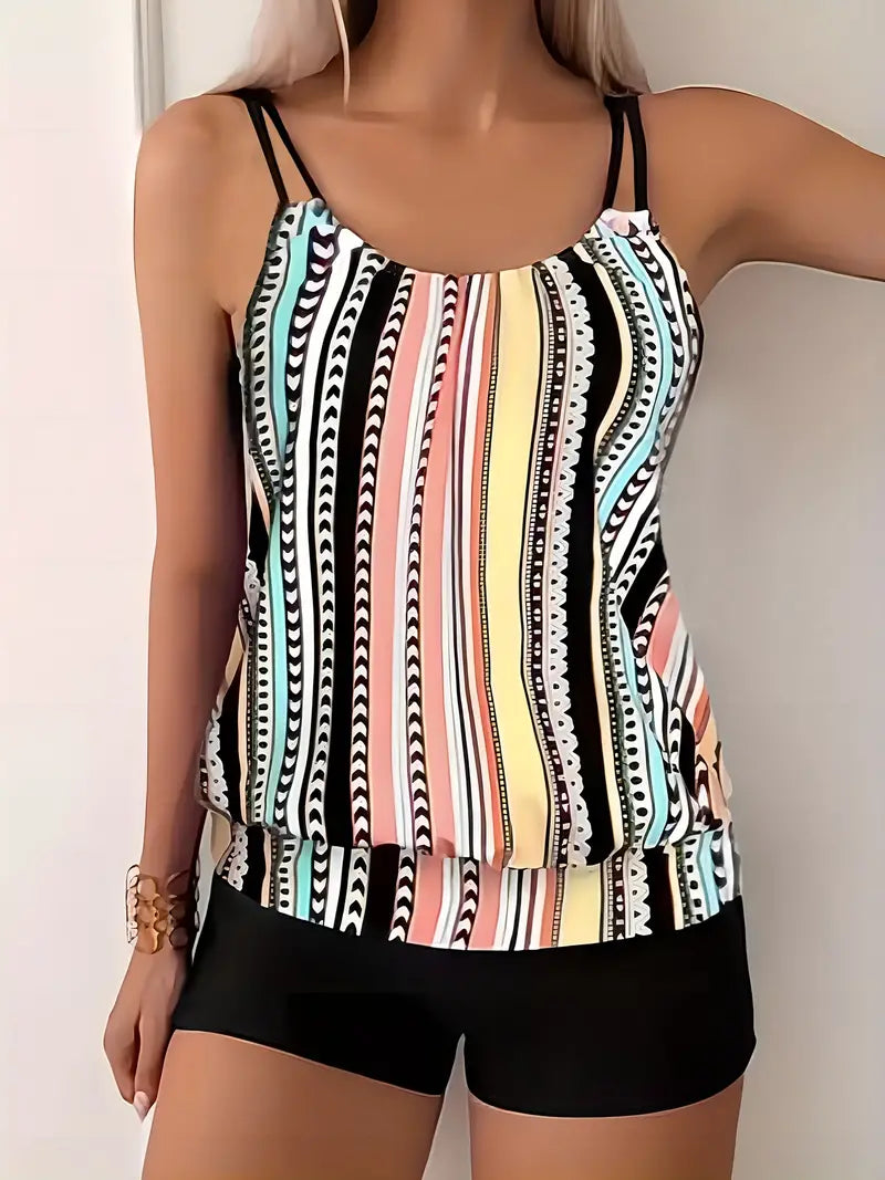 LD | Gestreepte tankini met print