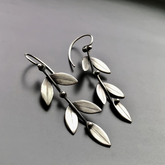 Silver Dangling Leaf Earrings
