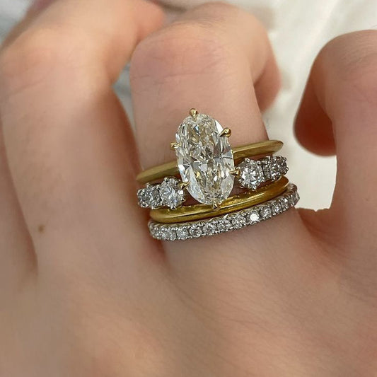 Bright Oval Crystal Gold Ring Set