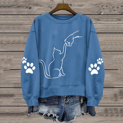 Women's Cute Cat Print Sweatshirt elevenforest