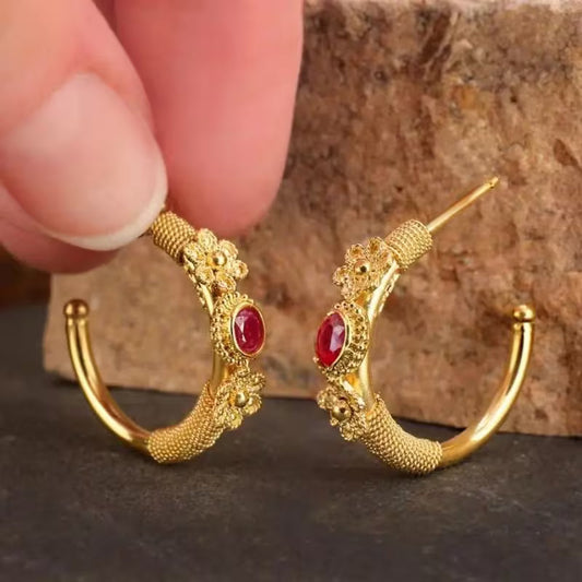 Red Zirconia Hoop Earrings