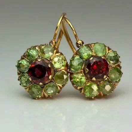 Rounded Green & Red Crystal Earrings