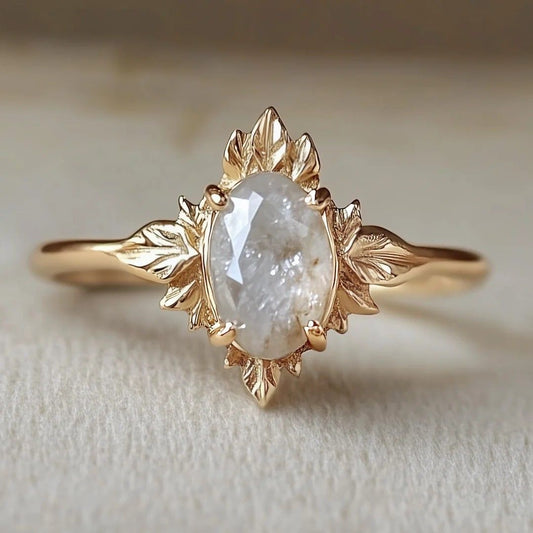 Exotic White Rounded Stone Gold Ring
