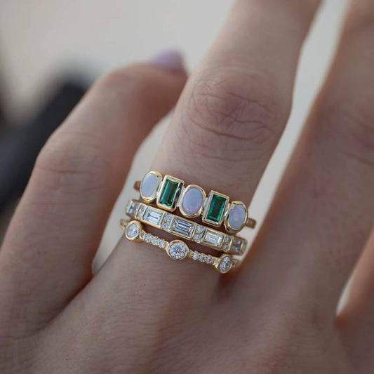 Vintage White And Green Opal Rings