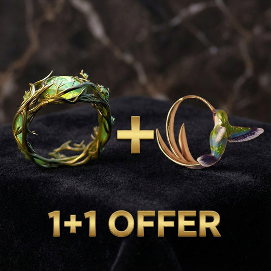 1+1 Offer: Enamel Hummingbird Hoop Earrings + Green Opal Natural Ring